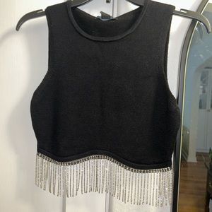 Sparkly Rhinestone Fringe Sleeveless Crop Top